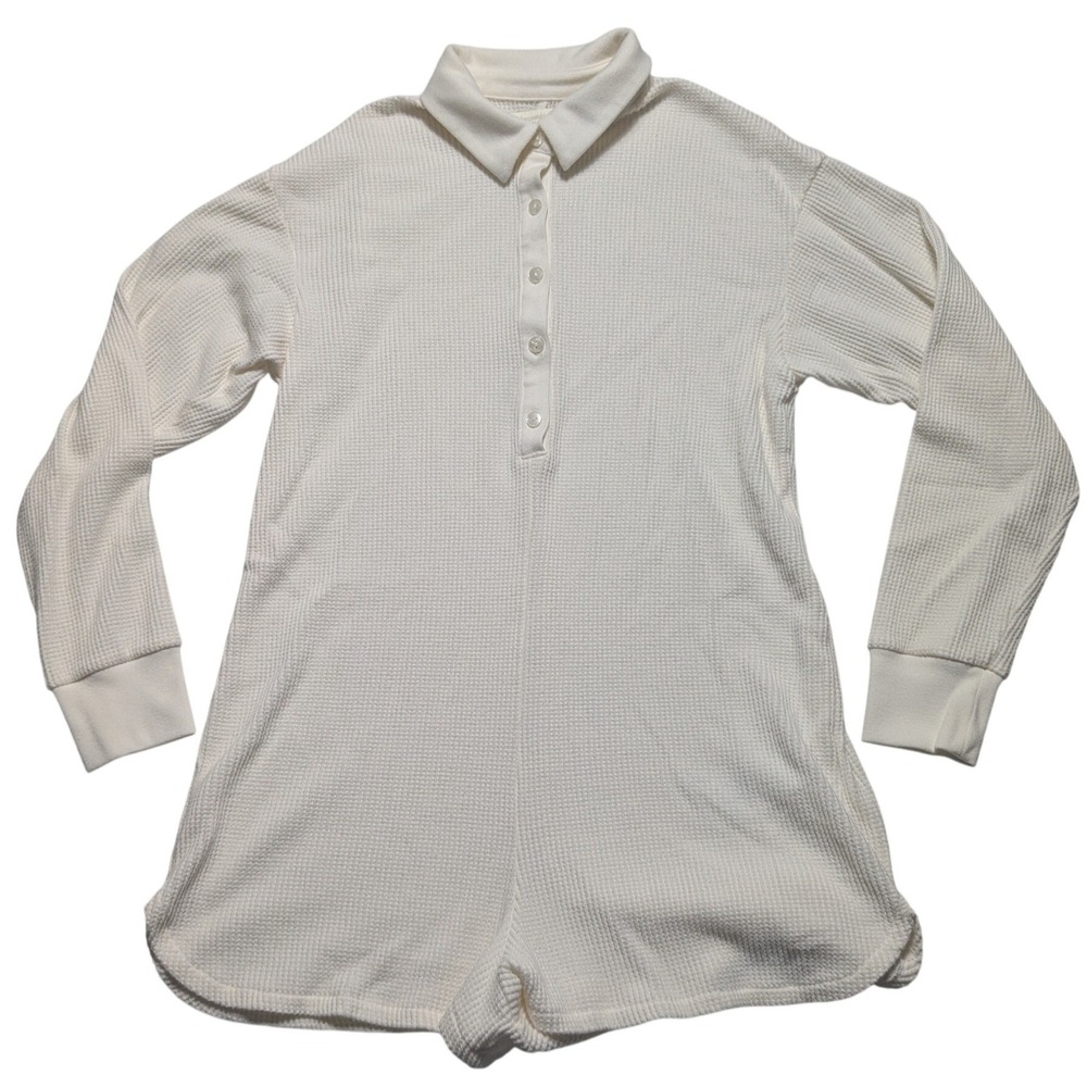 Abercrombie & Fitch Lounge Collection Cream Waffle Thermal Henley Romper Medium
